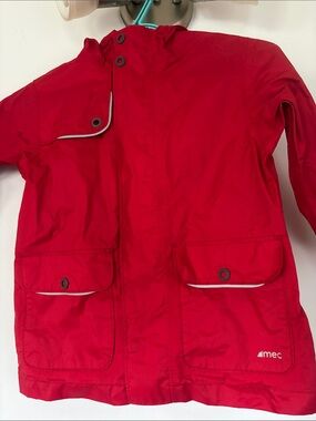 MEC Kids Bright Red Hooded Raincoat with Flap Pockets
